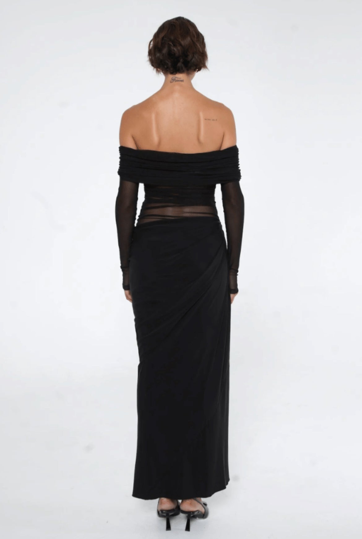 Benni Yasmin off shoulder midi dress in Black