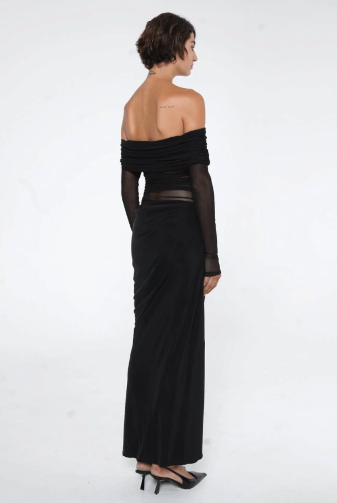 Benni Yasmin off shoulder midi dress in Black