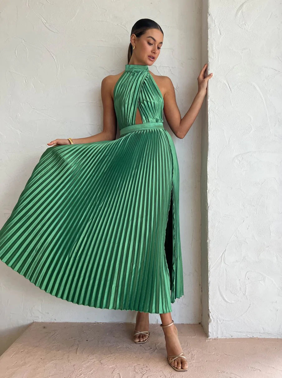 L'IDEE Renaissance Split Gown in Sea Green