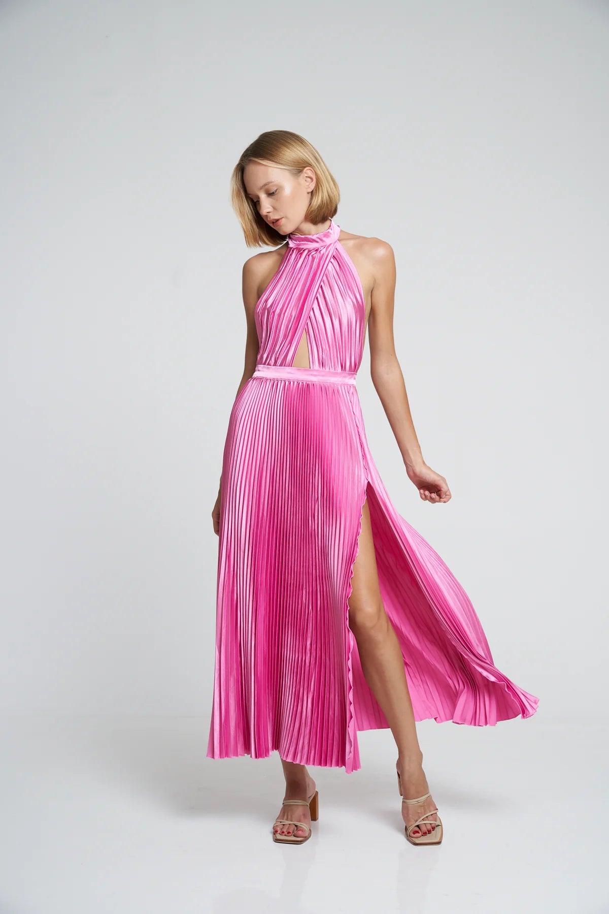 L'IDEE Renaissance Split Gown in Hot Pink