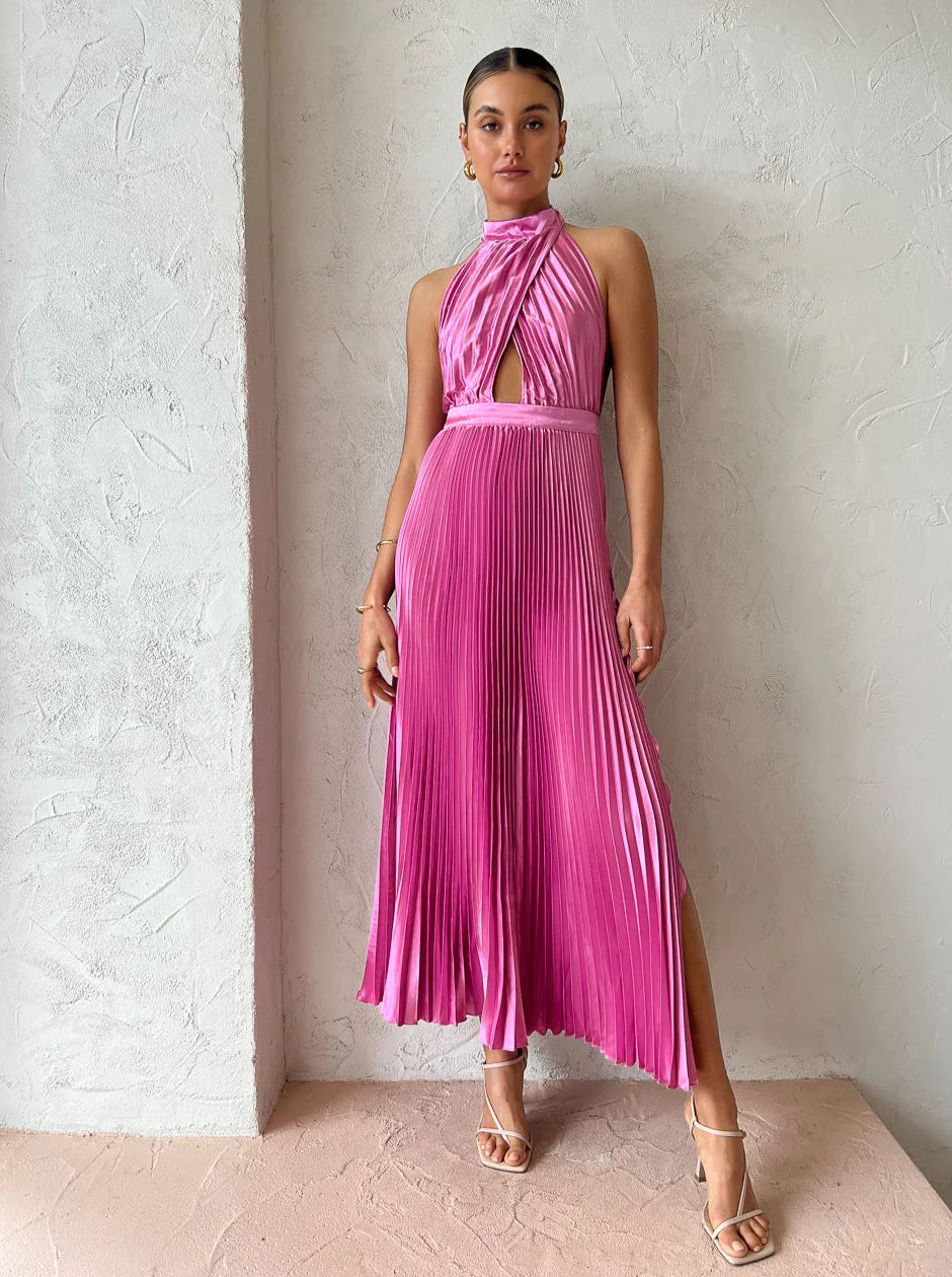 L'IDEE Renaissance Split Gown in Hot Pink